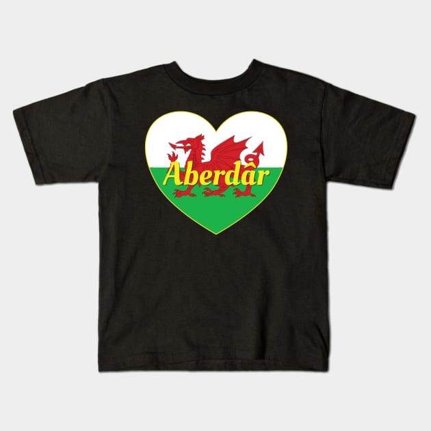 Aberdâr Cymru UK Baner Cymru Heart Kids T-Shirt by DPattonPD